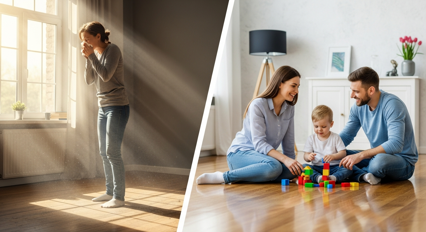 Dusty & dirty floors vs Sparkling clean!