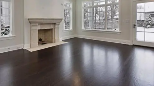 Dark Hardwood by Fireplace