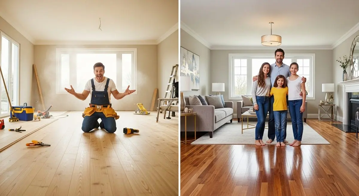 Before: Old worn floors vs After: Stunning transformation!