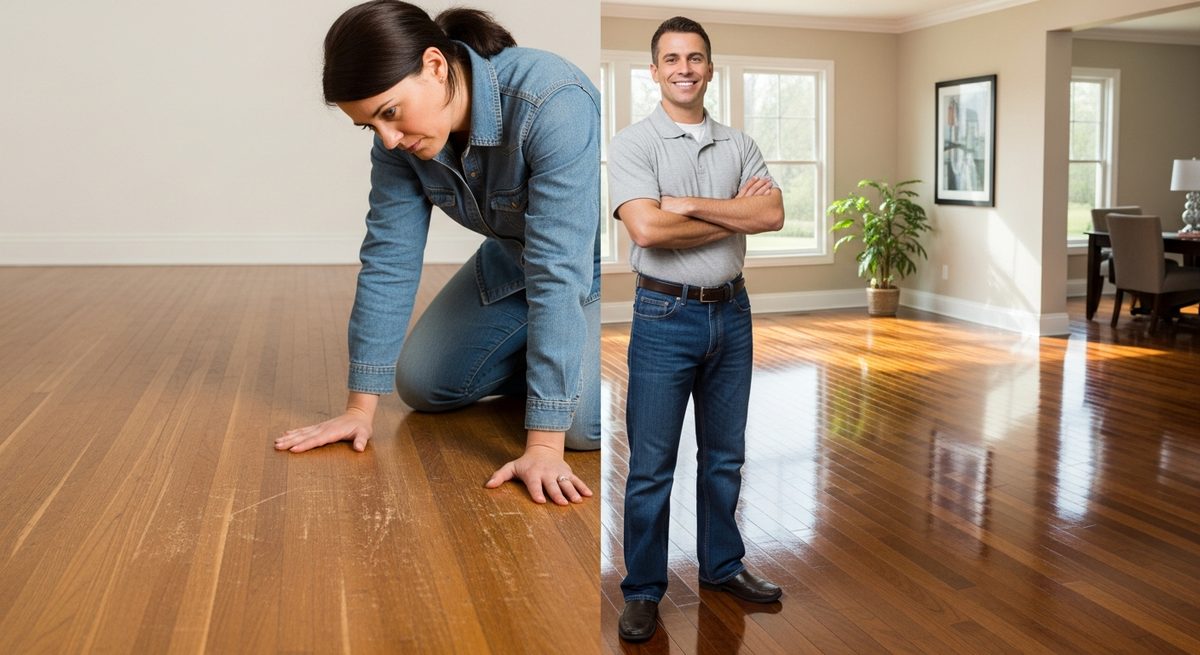 Scratched & worn floors vs Like new again!
