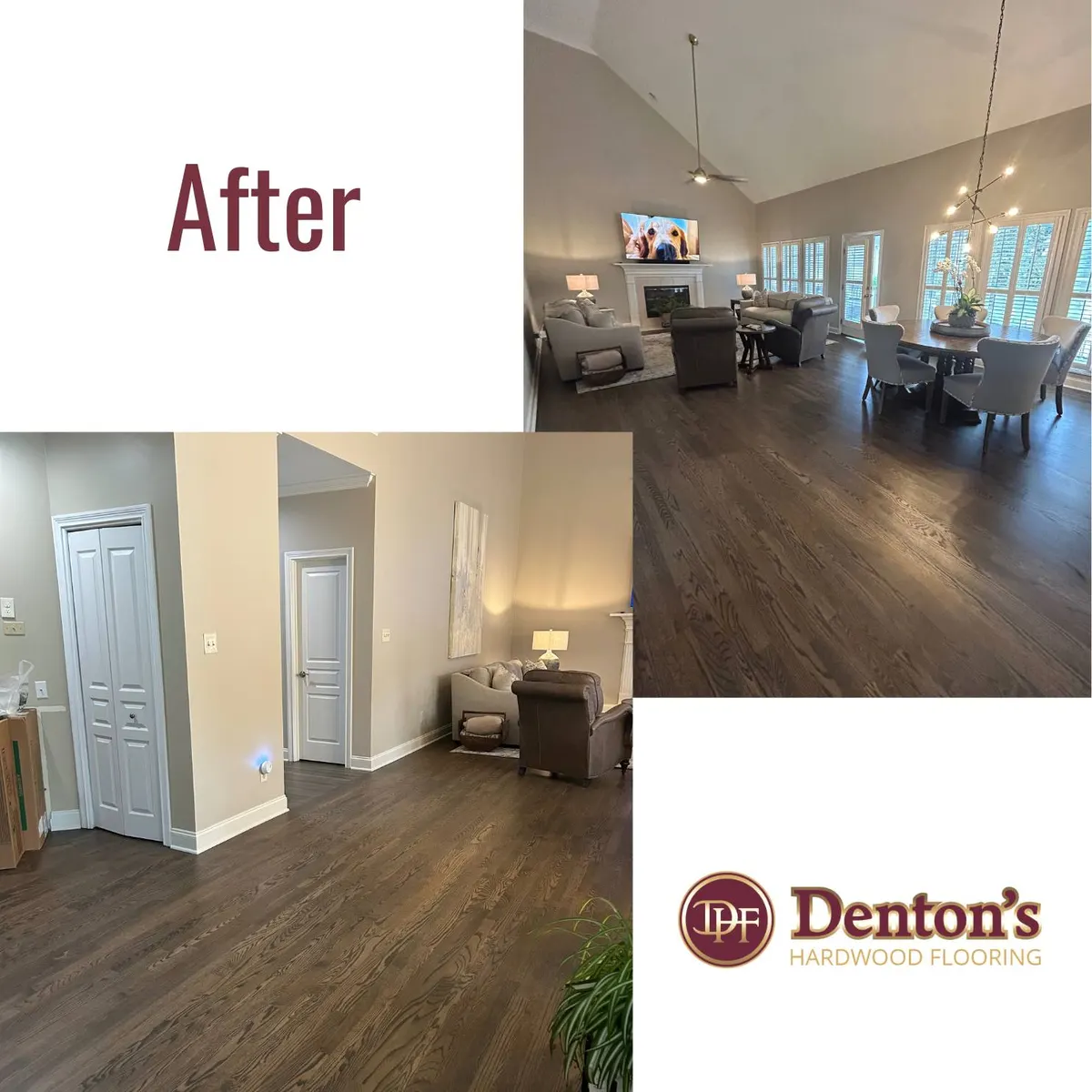 Before and after hardwood floor transformation