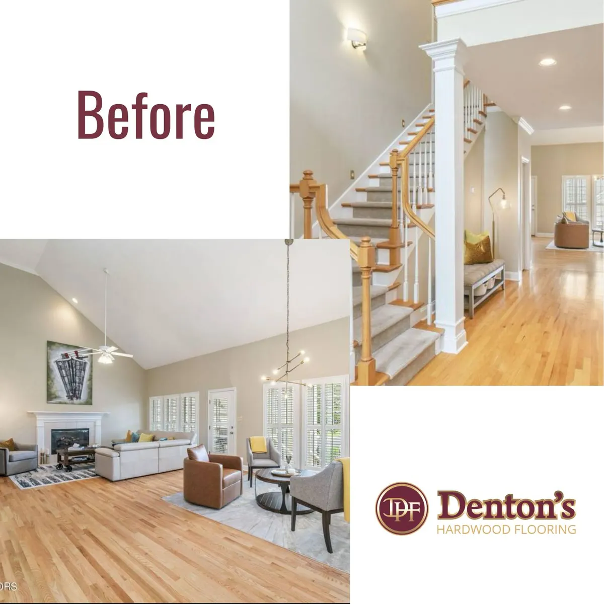 Before and after hardwood floor refinishing