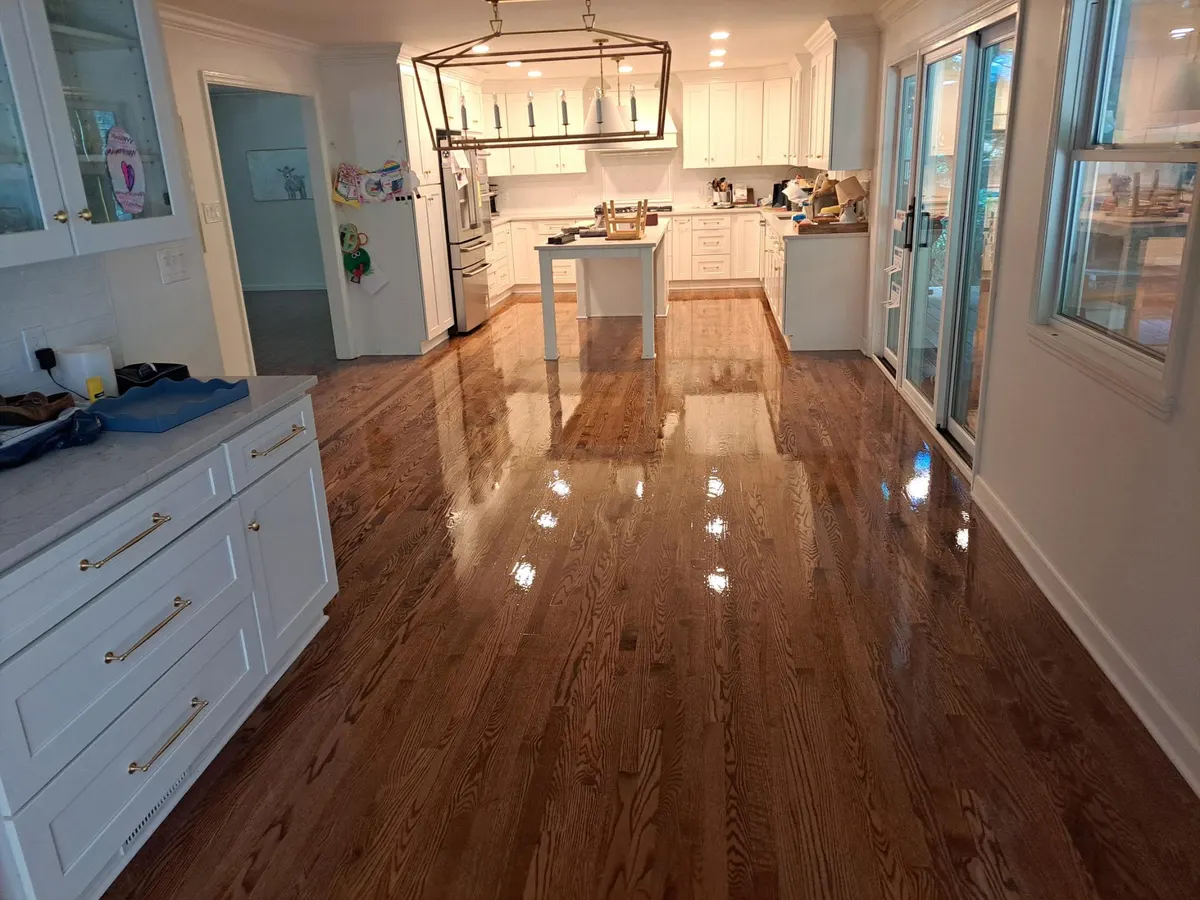 Bright kitchen with freshly refinished hardwood floors